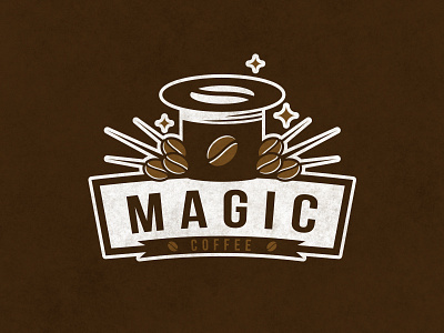 Magic Coffee Logo Template brand identity coffee coffee bean crest logotype emblem logo illustrative logo logo template magic magic hat restaurant stars stock logo