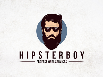 Illustrative Hipster Logo Design barber shop beard boy freelance designer geek hipster human head logotype logo template man stock logo sunglasses