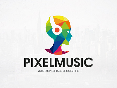 Future Music Logo Template brand identity colorful vector logo dj freelance logo designer head headphones human logo template low poly mosaic logotype music tech