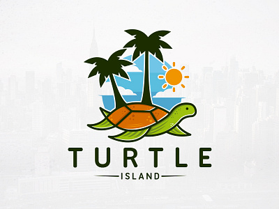 Turtle Resort Logo Template clouds illustrative logo logo template marine wild life palms sea sky spa summer sun tortoise shell turtle