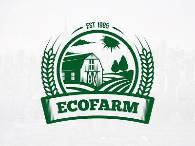 Eco Farm Crest Logo crest eco mark emblem farm farming landscape logo template nature logotype stock logo sun tree wheat