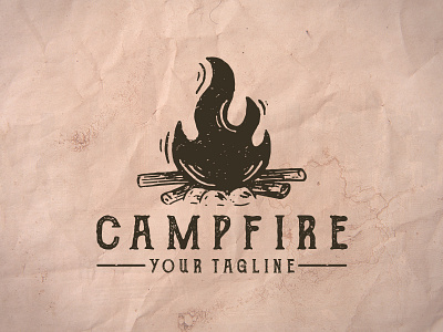Bonfire Logo Template bonfire camp campfire camping creative design fire flame hand drawn logotype logo template on sale logo stock logo wood