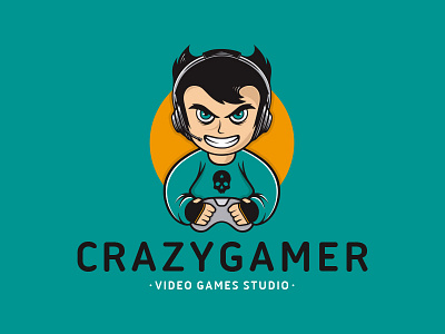 Crazy Gamer Logo Template crazy creative design esports team gamer gaming geek illustrative logotype logo template mad stock logo studio video games