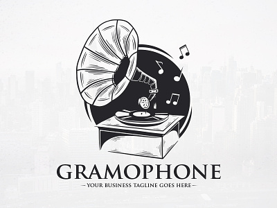 Old Gramophone Logo Template classical music gramophone record hand drawn style illustrative logotype logo template music music player phonograph retro design stock logo vintage vinyl discs