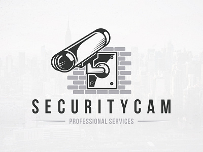 Security Cam Logo Template brand identity brick wall camcorder camera freelance logo designer logo template protection app security spy cam stock logo video camera webcam