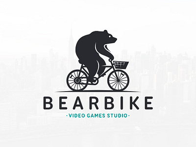 Bear Bike Logo Template animal bear bike brand identity branding clean design creative design creative studio freelance logo designer funny grizzly bear identity kids logo design logo template logotype mascot mountain bike negative space stock logo