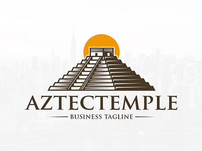 Aztec Temple Logo Template american ancient aztec brand identity god inca itza logo template maya mayan mexico monument old civilization pyramid ready made logo ruin stock logo sun sun temple vector logotype