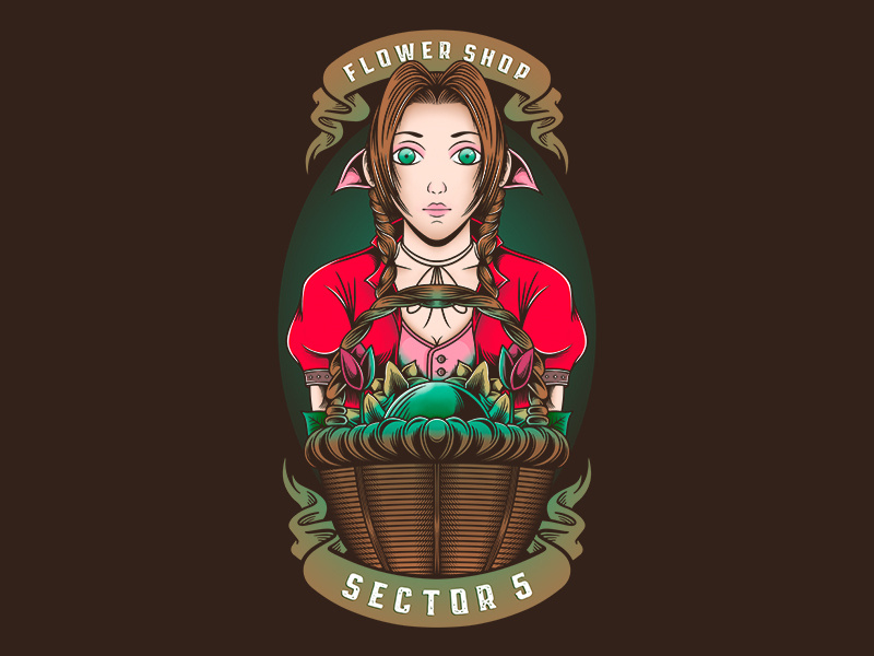 Flower Shop t-shirt design video games game cloud strife final fantasy 7 final fantasy vii remake playstation4 fanart aeris aerith gainsborough final fantasy vii final fantasy design tattoo teepublic redbubble artwork art illustrator illustration