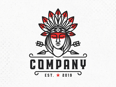 Beauty Indian Logo (logo for sale) arrows beauty logo branding clean design clothing brand creative design face fashion feathers for sale unused buy identity indian line art logo design logoground native american stock logo typography vector woman