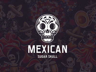 Dia de Muertos Skull Logo Template brand identity branding creative design culture day of the dead dia de muertos flower logo freelance logo designer heart illustrative logotype logo design logo template love mexican negative space logo party event skeleton stock logo sugar skull vector