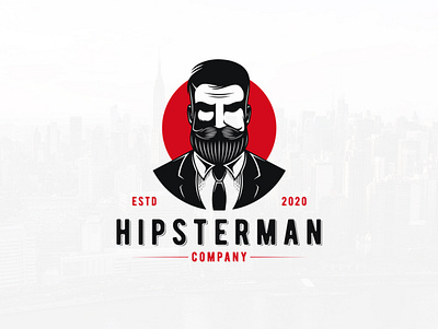 Hipster Man Logo Template barber shop beard bearded man brand identity branding character design clean design clothing label creative design geek gentleman hipster logo design logo template man mustache retro design stock logo vector vintage