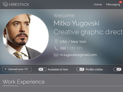 Hirestack web design concept app blurred flat glass ios ios7 job logo modern profile thin uxui