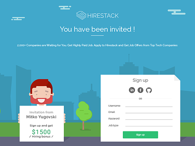 Hirestack Invite page app flat hirestack illustration modern promotion register