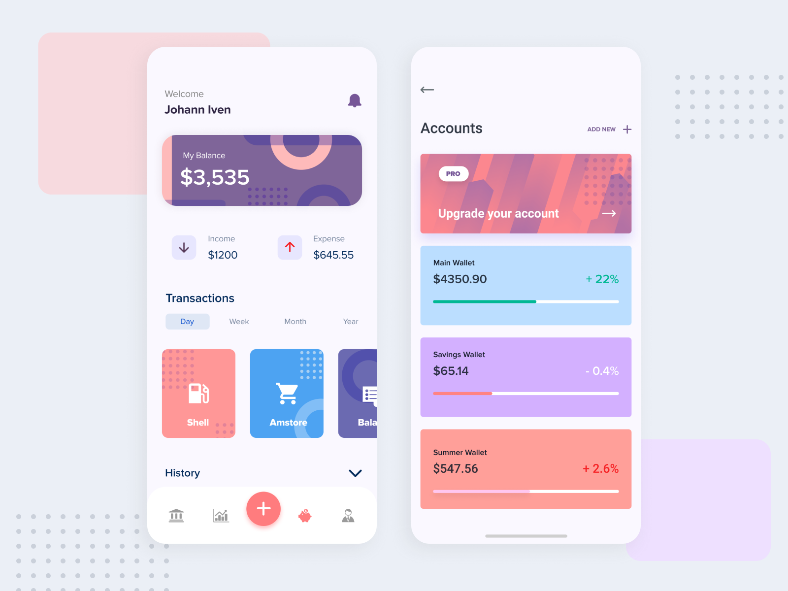 Mobile wallet Banking App by Ivan Ilchenko on Dribbble