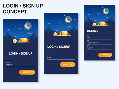 Login Signup Concept android app app dark mode design flat illustration ios login minimal mobile modern register ui ux