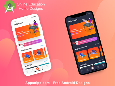 Education App Designs android app app appsnipp dark mode design flat illustration ios minimal modern ui ux
