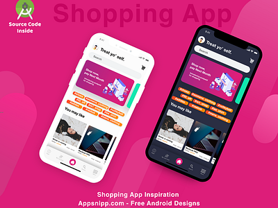 Clean shopping app design android app app appsnipp dark mode design free app free code ios minimal modern ui ux