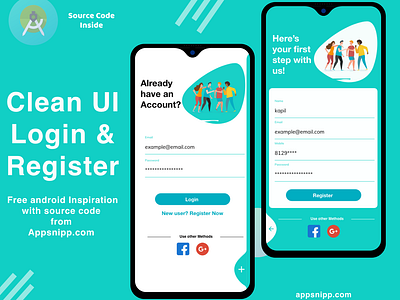Clean ui login design for android with source code free android app android login app appsnipp design free app free code ios login minimal modern register ui ux
