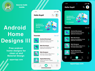 android education app home designs with dark mode android app app appsnipp design illustration ios minimal modern ui ux