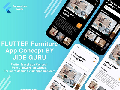 eCommerce / furniture app ui kit in flutter by jide guru app appsnipp design flutter designs free code freebie modern ui ux