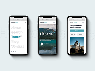 Horizon Agency Mobile agency app canada design green grid minimal mobile tour travel travel app trip ui