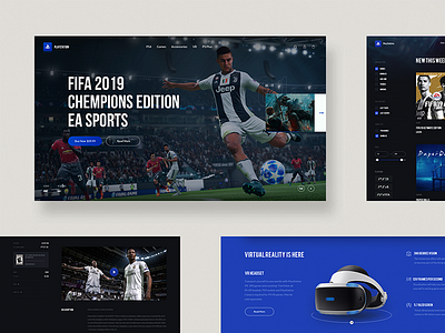 Playstation Website branding design fifa football game grid hero homepage minimal playstation playstore ui pack web