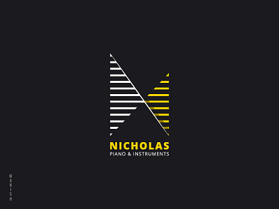 Nicholas Piano & Instruments creative logo music piano white yellow