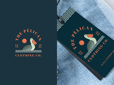 THE PÉLICAN! badge logo branding clothing brand clothing company clothing label creative design logo minimal branding ocean pelican sun typography