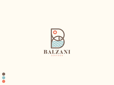 Balzani Seafood creative fish logo letter b lettermark logo logo a day logo design minimal branding minimallogo ocean restaurant branding sun typography