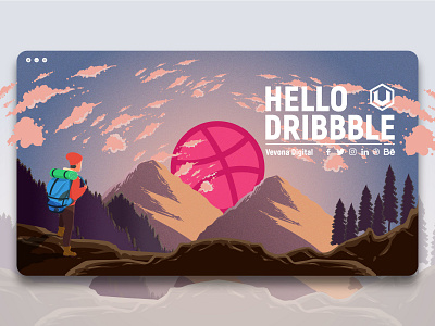 Hello Dribbble! agency application artwork business character digital game invite landing page landscape mountain nature player sky theme vector web work
