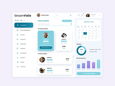 Dog hotel (Grooming) Dashboard (Free) blue charts clean dashboard design dog figma flat design graphic design grooming material design typography ui ux website