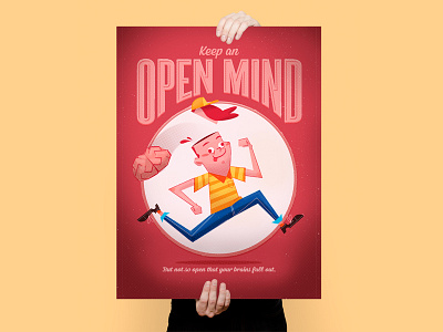 Keep an Open Mind... brain cartoon illustration poster