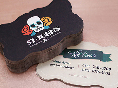St. John's Ink Business Cards artist business cards day of the dead flowers hardcore skull sugar skull tattoo