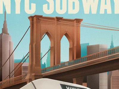 Vintage New York Travel Poster travel new york subway nyc brooklyn bridge empire state building