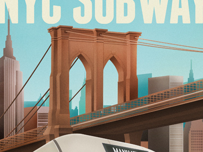Vintage New York Travel Poster brooklyn bridge empire state building new york nyc subway travel