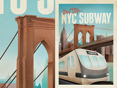 Vintage New York Travel Poster brooklyn bridge city new york next stop nyc poster subway travel vintage
