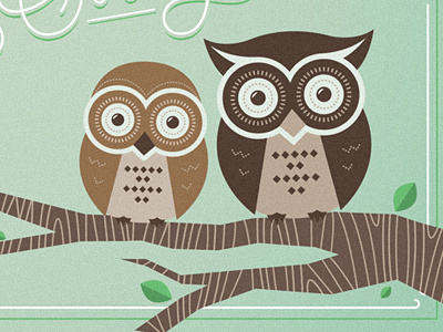 Bride & Groom Owls branch green invitation leaf owl wedding