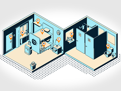 Isometric Room Concept cleaning cleaning logo covid covid 19 covid19 design flat hostel illustration illustrator isometric tourism travelling