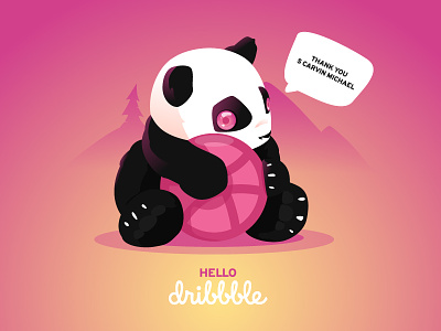 Hello Dribbble ! animal dribbble hello illustration panda pink