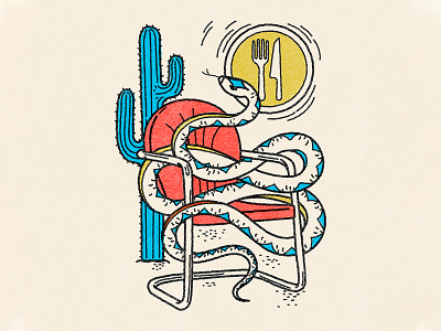 Desert Snake Design branding cactus desert distressedunrest illustration lawn chair merch shirt design snake snake logo sun texture vector vintage