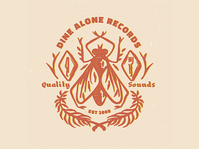 Dine Alone Quality Sounds Sticker branding distressed fly fork illustration knife merch design music quality sounds records sticker