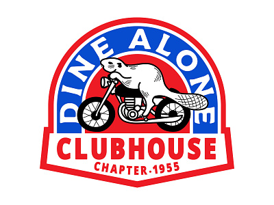 Dine Alone Motorcyce Patch 1955 beaver canada clubhouse crest emblem illustration merch motorcycle music patch typography vintage