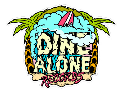 Dine Alone Sticker customtype palm tree recordlabel rock santacruz sticker summer surf typography vector vector illustration vintage wave