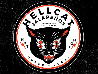 Hellcat Jalapenos Second Edition Label black cat branding diy double eyes food label hot illustration jalapeno label packaging labeldesign local locally made queer texture typography vector vintage