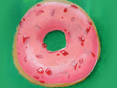 Strawberry donut acrylic donut donut day donutart food food art green illustration painting pink strawberry vibrant