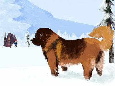 Estrela Mountain Dog cabin digital illustration digital painting dog dog illustration estrela mountain dog mountain dog mountains snow winter
