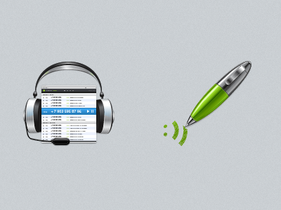 Icons for new project green headphones icons pen play smile