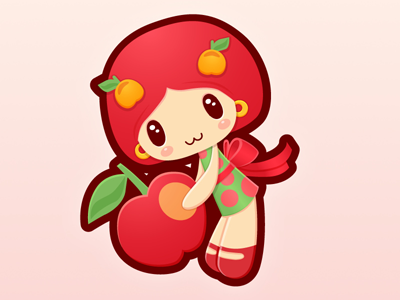 Baby Button apple girl green illustration red