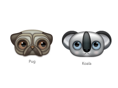 Zoom-eyed creatures pack 1 (Animals) eyes icons koala pug
