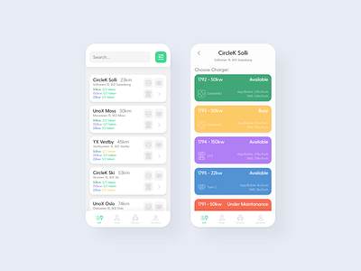 Grønn Kontakt - EV Charging - Hobby App Redesign - List app charge charger charger locations chargers charging charging app charging spot electric electric vehicle electricity ev location locations map ui user experience user inteface ux vehicle